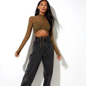 Sauja Crop Top in Mesh Khaki Green